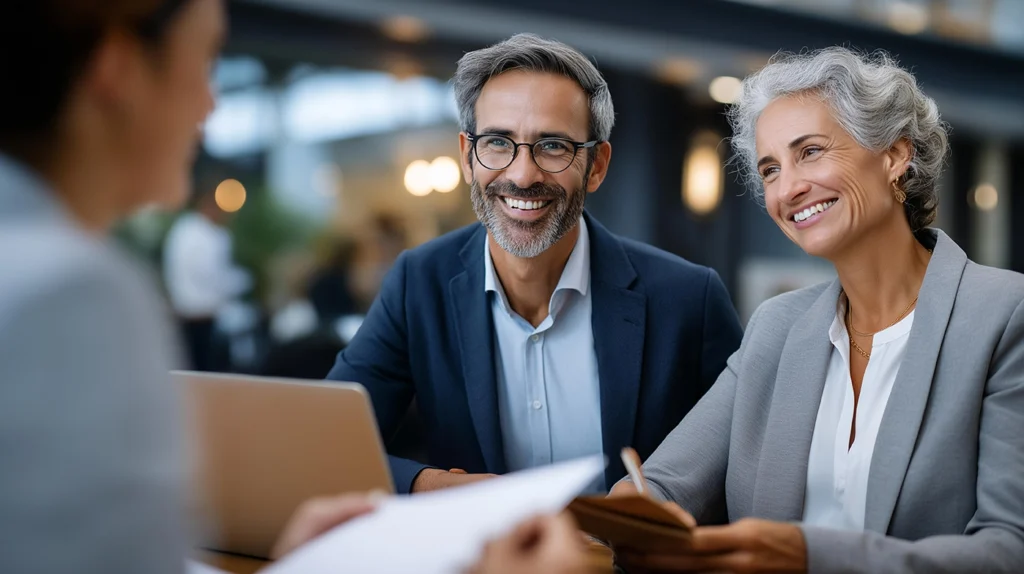 Professional advisor explaining retirement income projections and long-term retirement planning strategy