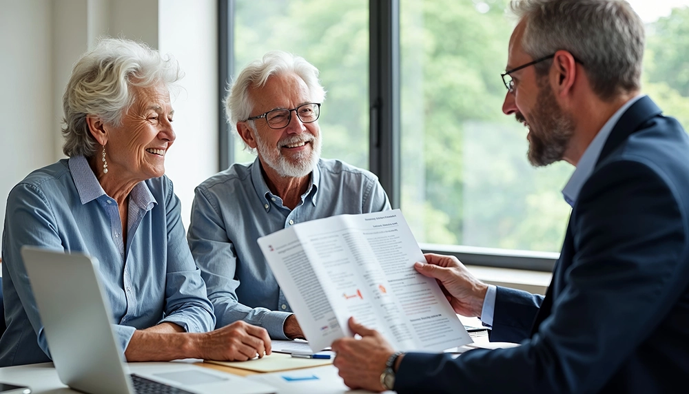 Financial advisor discussing retirement income planning strategies with clients at RB Wealth Partners