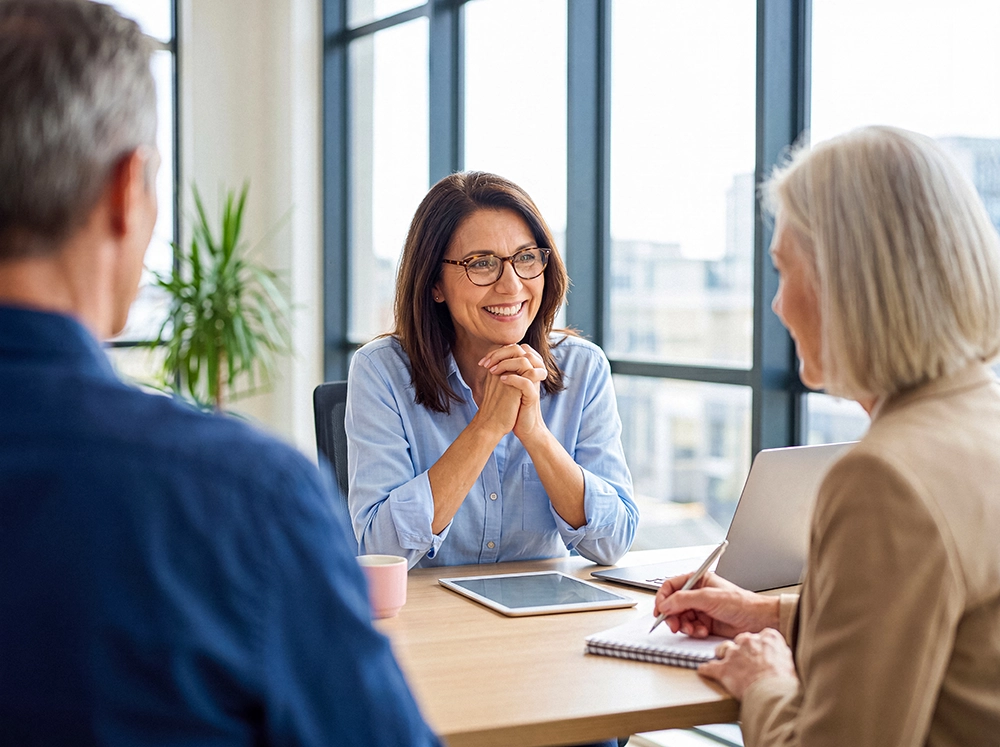 Financial advisor reviewing investment strategy and portfolio goals with a client